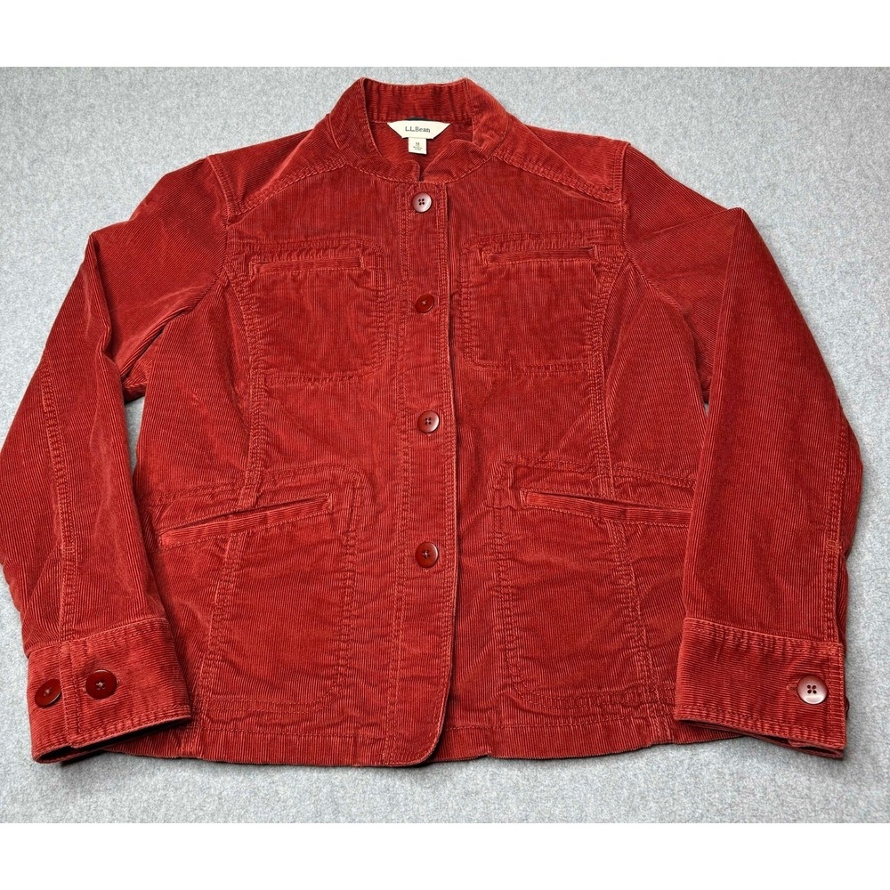 LL Bean Jacket Womens Medium Petite Rust Corduroy Coat Buttonโ Casual Chore
